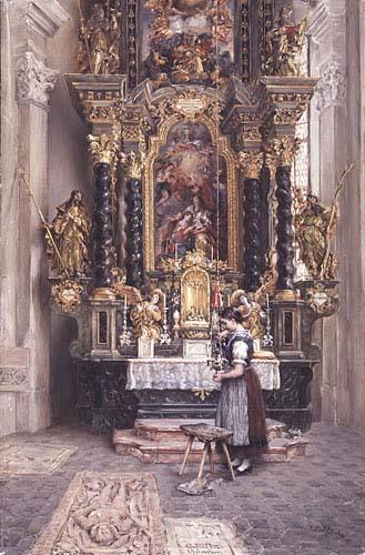 unknow artist Madchen vor dem Anna-Altar in der Stadtpfarrkirche in Rattenberg in Tirol, Germany oil painting art